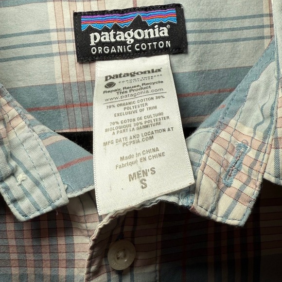 Patagonia Men's Small Organic Cotton Plaid Short Sleeve Button Down Shirt - Picture 5 of 10